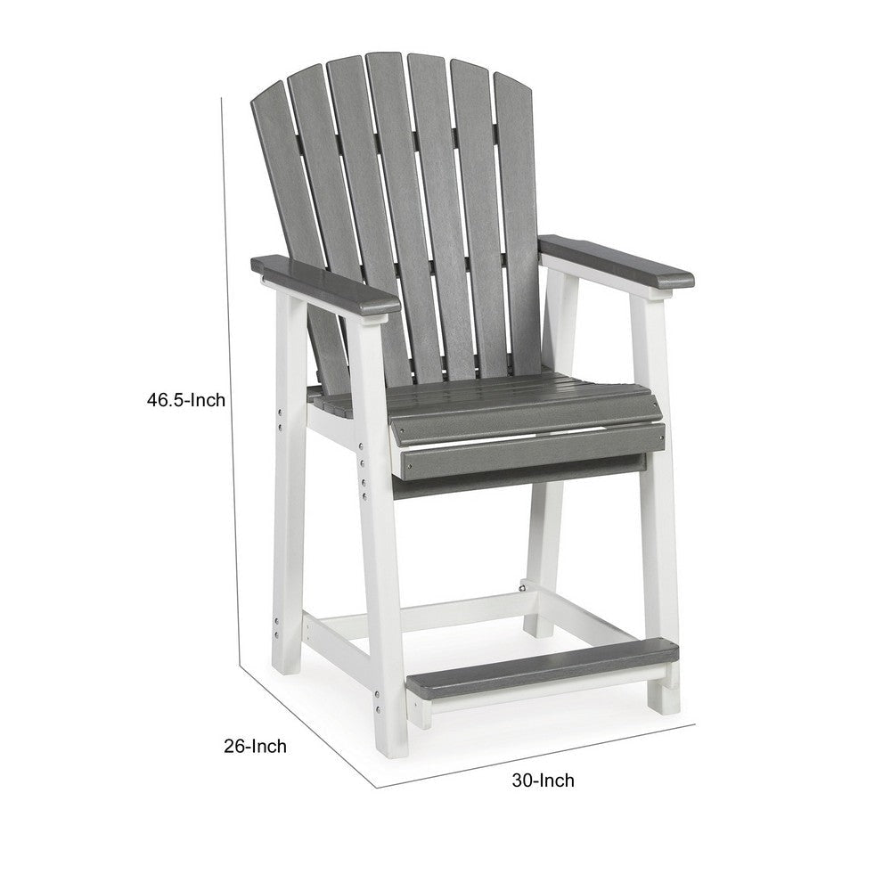 24 Inch Counter Stool Armchair Set of 2, Outdoor Slatted, Gray, White By Casagear Home