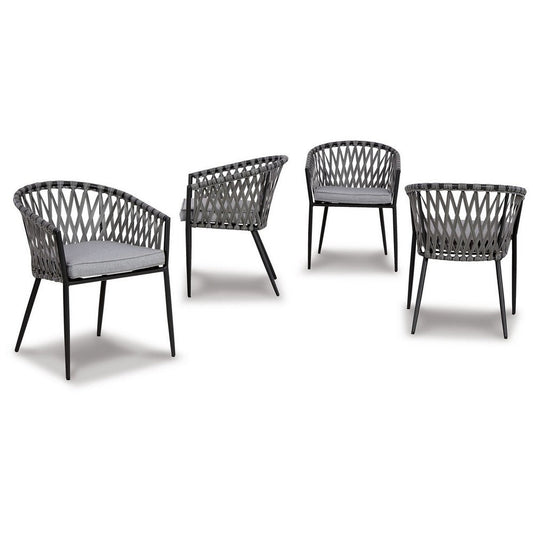 Plum 24 Inch Outdoor Dining Chair Set of 4, Woven Wicker, Steel Frame, Gray By Casagear Home