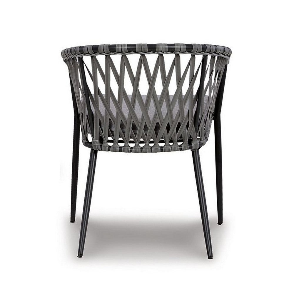 Plum 24 Inch Outdoor Dining Chair Set of 4, Woven Wicker, Steel Frame, Gray By Casagear Home
