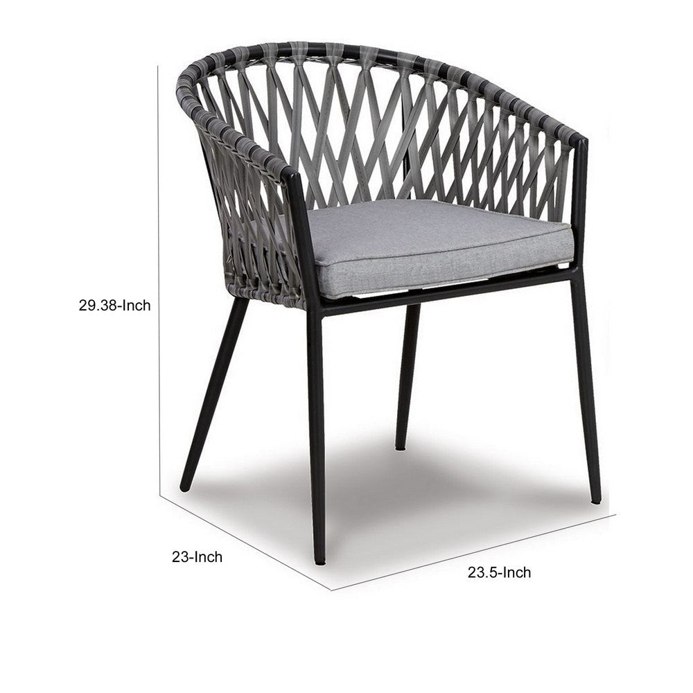 Plum 24 Inch Outdoor Dining Chair Set of 4, Woven Wicker, Steel Frame, Gray By Casagear Home