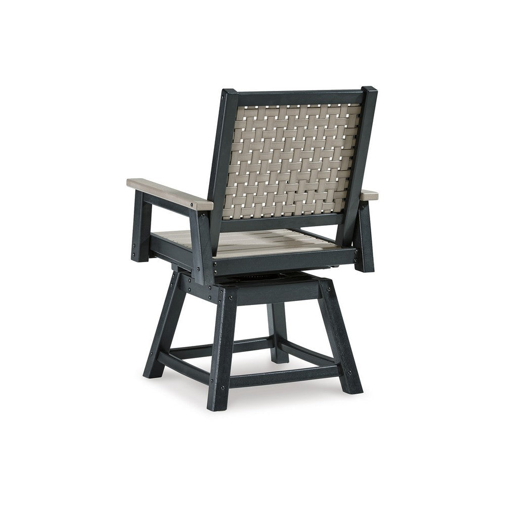 Mide 27 Inch Outdoor Swivel Dining Armchair Set of 2, Beige and Black By Casagear Home