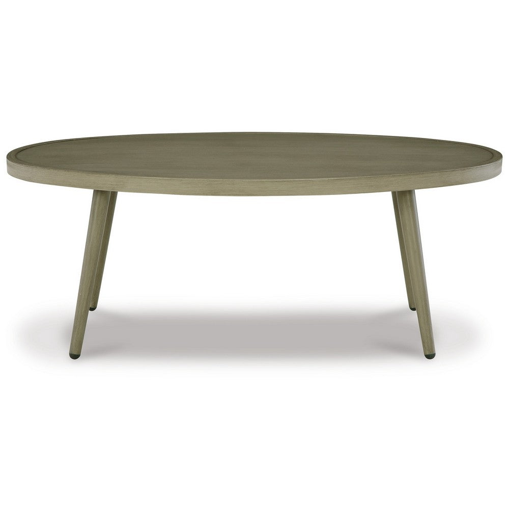 Sven 48 Inch Outdoor Coffee Table, Oval Top and Aluminum Frame, Brown By Casagear Home