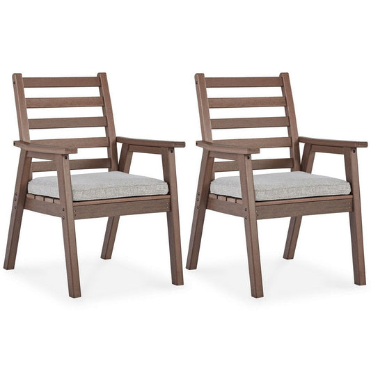 Emme 27 Inch Outdoor Dining Armchair Set of 2, Brown Frame and Gray Seat By Casagear Home