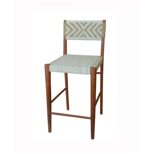 Cero 29 Inch Barstool Chair Set of 2, Wood, Cotton Woven, Brown, Gray By Casagear Home