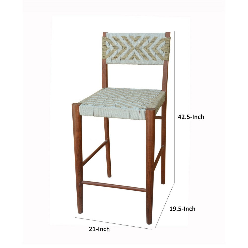 Cero 29 Inch Barstool Chair Set of 2, Wood, Cotton Woven, Brown, Gray By Casagear Home