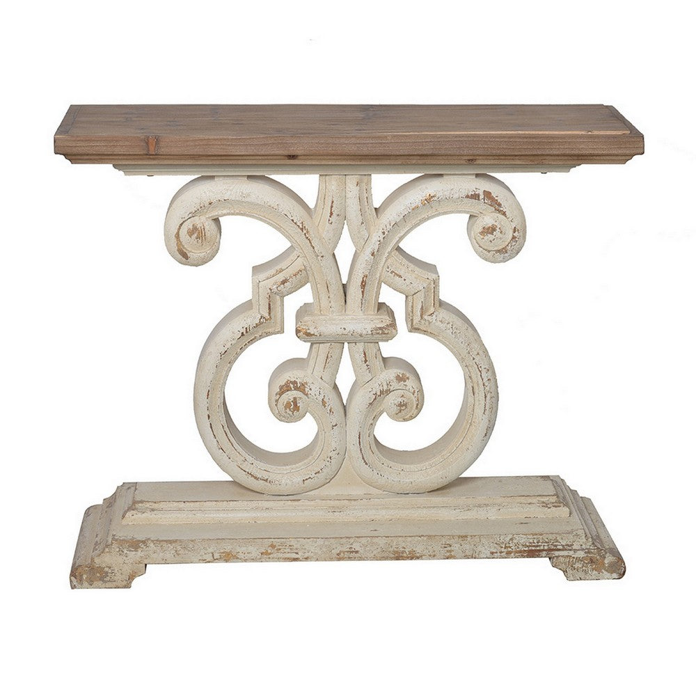 43 Inch Sofa Console Table, Wide Top, Firwood Frame, White and Brown Finish By Casagear Home
