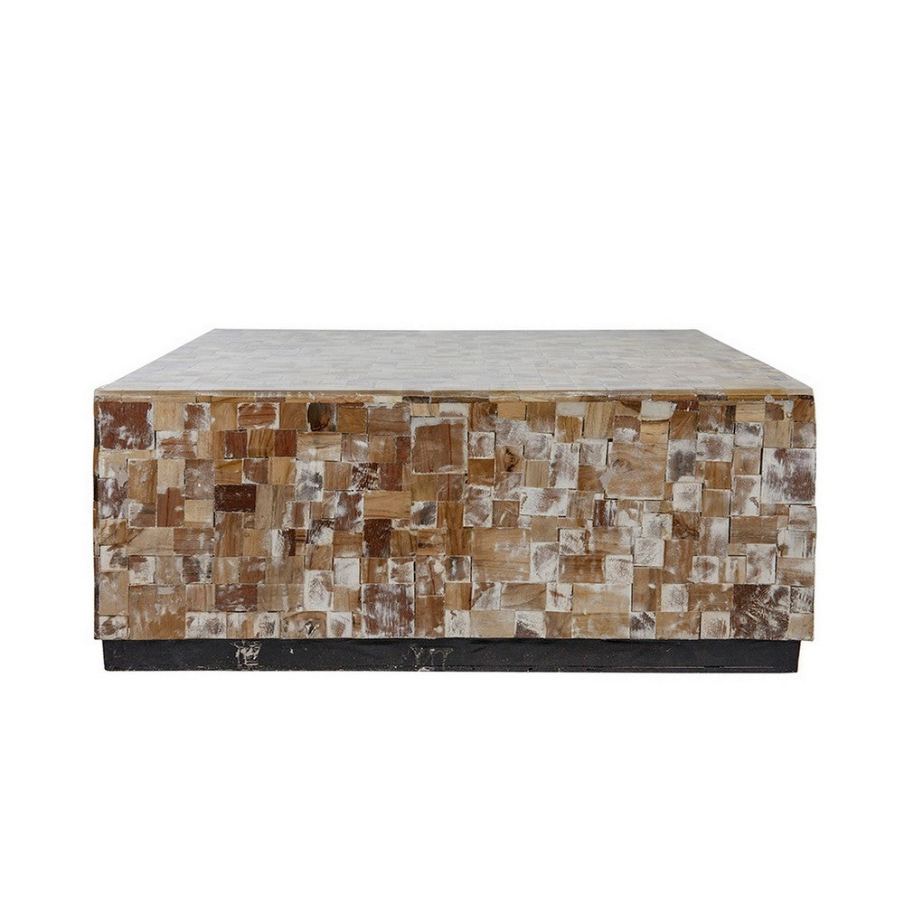 39 Inch Coffee Table, Square Shape Platform Base, Resin, Wood, Brown  By Casagear Home