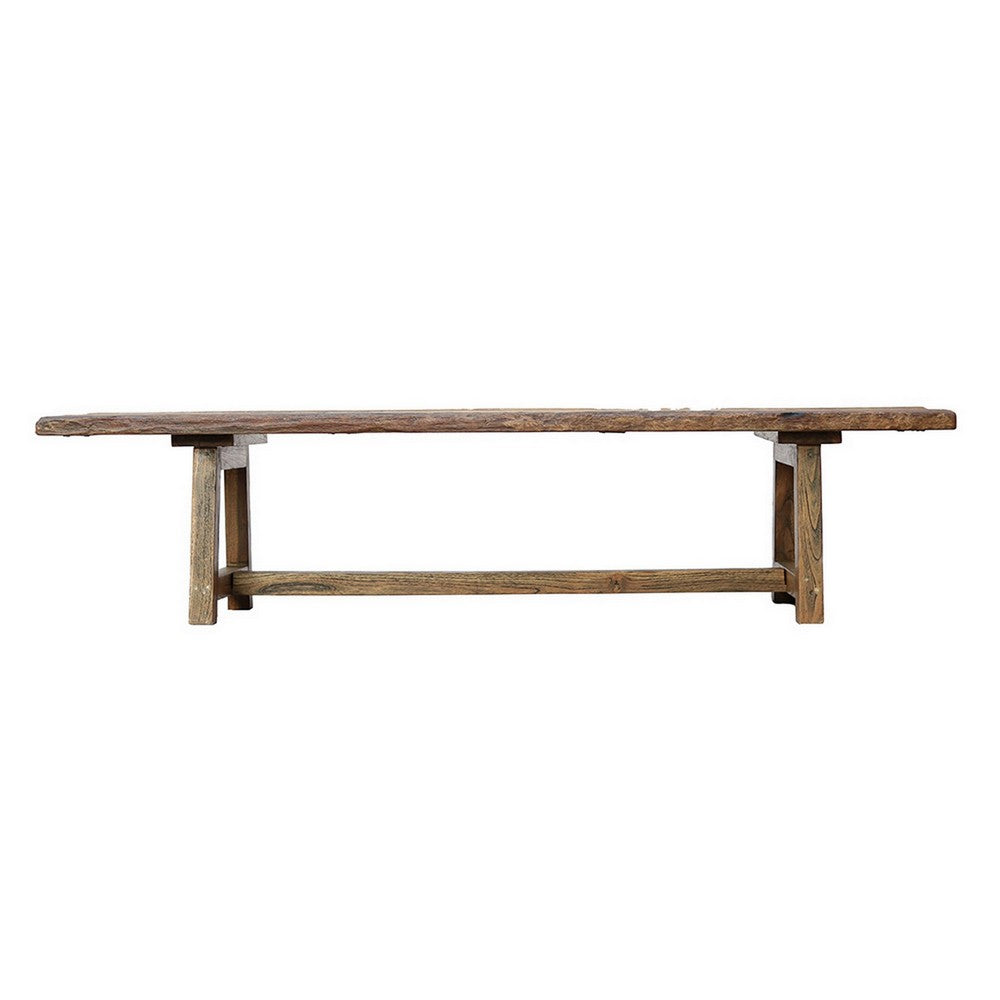 87 Inch Wood Coffee Table, Rectangular Top, Trestle Legs, Brown By Casagear Home