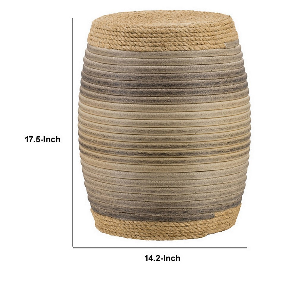 18 Inch Side Table, Drum Barrel Shape, Rattan Rope Top, Fir Wood, Brown By Casagear Home
