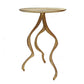 24 Inch Accent Side Table, Antler Base Design, Ribbed Top, Aluminium, Gold By Casagear Home