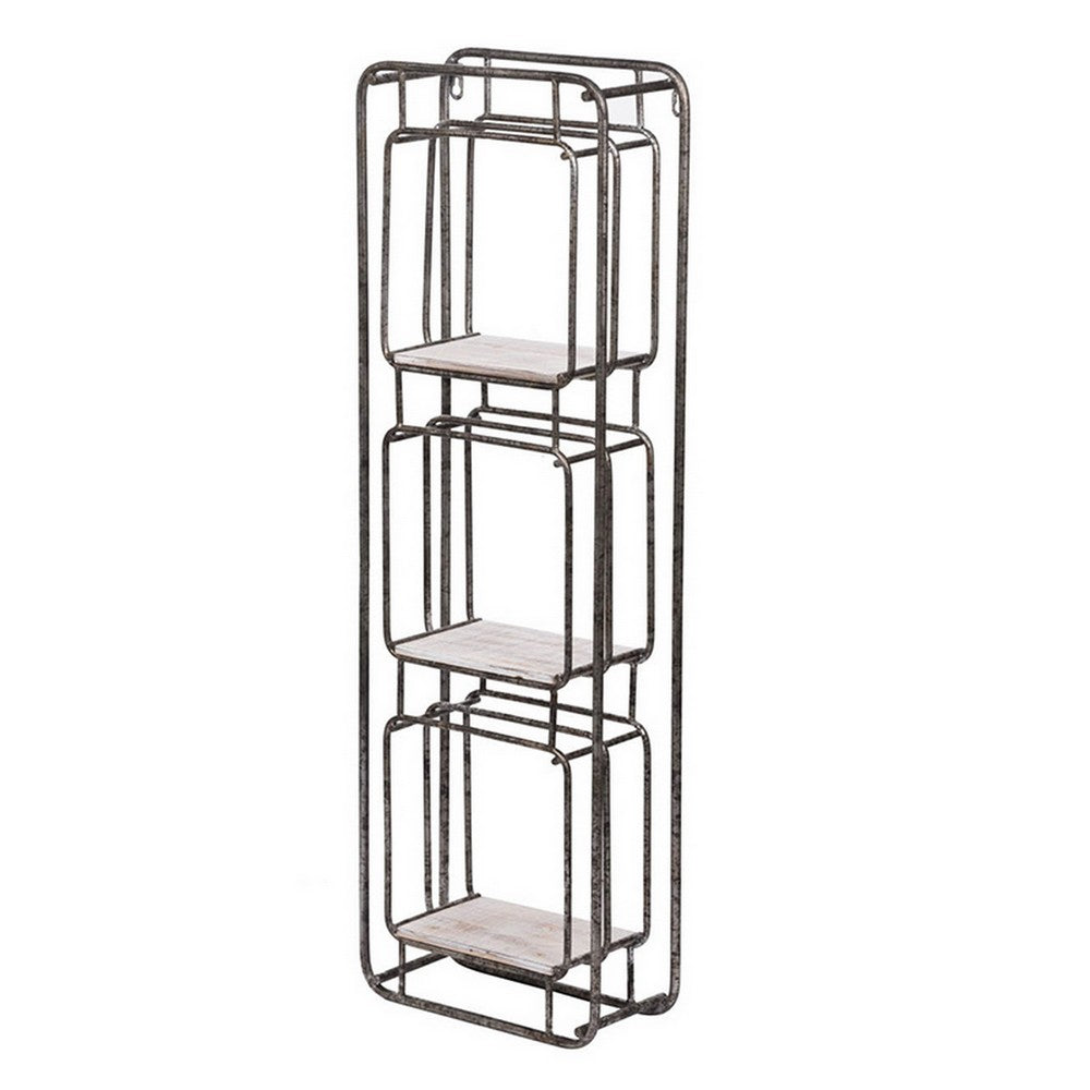 36 Inch Shelves Set of 2, 3 Tier Design, Iron Frame, Wood, Gray Finish By Casagear Home