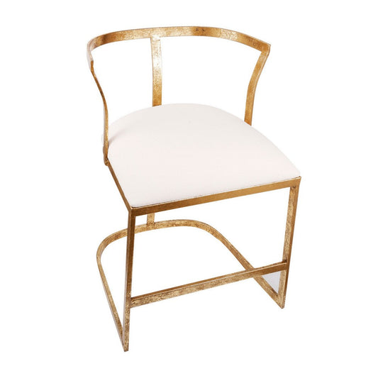 20 Inch Curved Accent Chair, Padded Seat, Open Metal Frame, Gold, White By Casagear Home