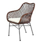 25 Inch Palapa Side Chair, Cushion, Rattan Cane, Iron Legs, White, Black By Casagear Home