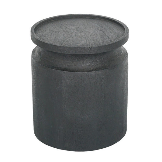 16 Inch Side End Table, Modern Cylinder Jar Like Design, Mango Wood, Black By Casagear Home