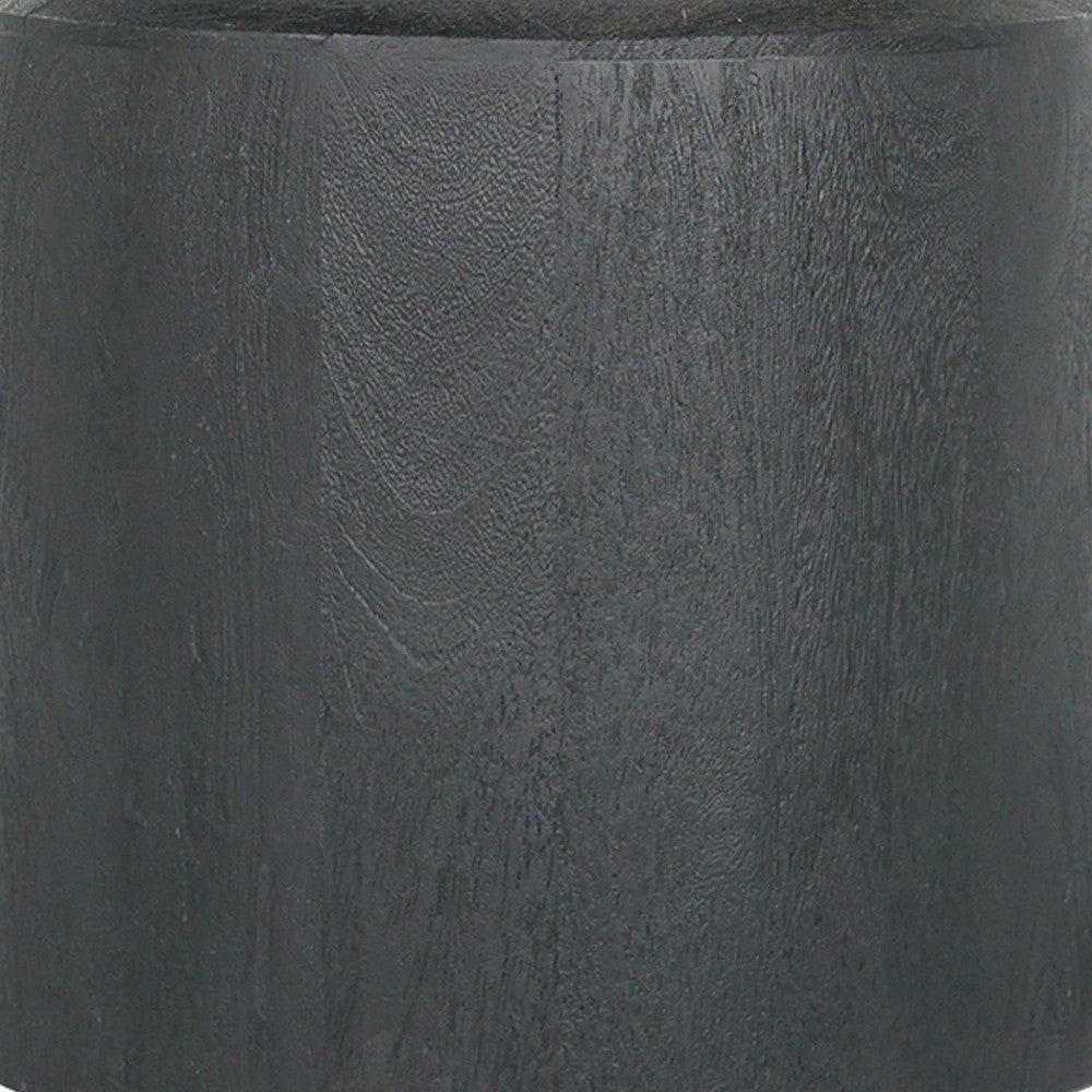 16 Inch Side End Table Modern Cylinder Jar Like Design Mango Wood Black By Casagear Home BM311676