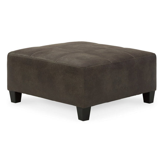 Nav 39 Inch Ottoman, Oversized Jumbo Stitch Cushion, Taupe Faux Leather By Casagear Home