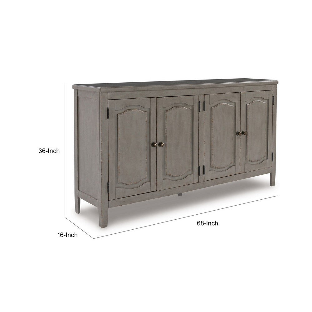 Arin 68 Inch Sideboard Cabinet Console with 2 Doors, Antique Gray Wood By Casagear Home
