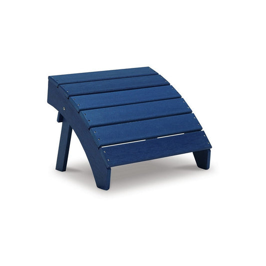 Suen 20 Inch Ottoman Footrest, Outdoor Blue Sloped Slatted Style, Steel By Casagear Home