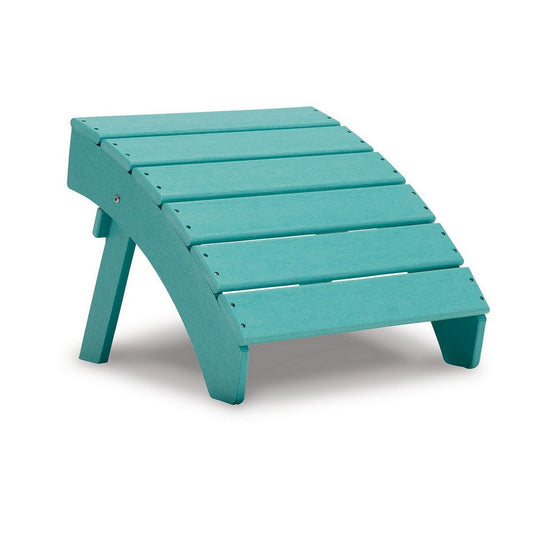 Suen 20 Inch Ottoman Footrest, Outdoor Turquoise Sloped Slatted Style By Casagear Home