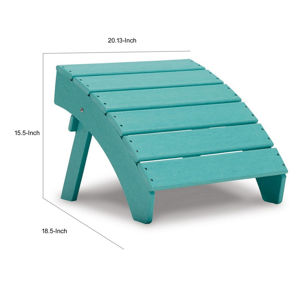 Suen 20 Inch Ottoman Footrest, Outdoor Turquoise Sloped Slatted Style By Casagear Home