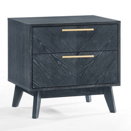Cid Coy 23 Inch Nightstand, 2 Drawers, Gold Metal Handles, Gray Wood By Casagear Home