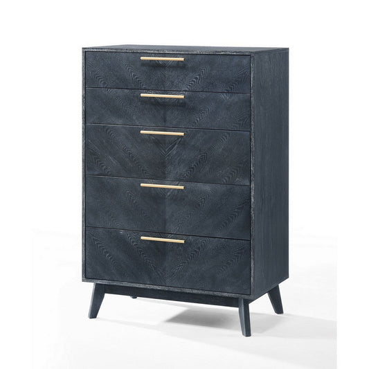 Cid Coy 47 Inch Tall Dresser Chest, 5 Drawer, Gold Metal, Ash Gray Wood By Casagear Home
