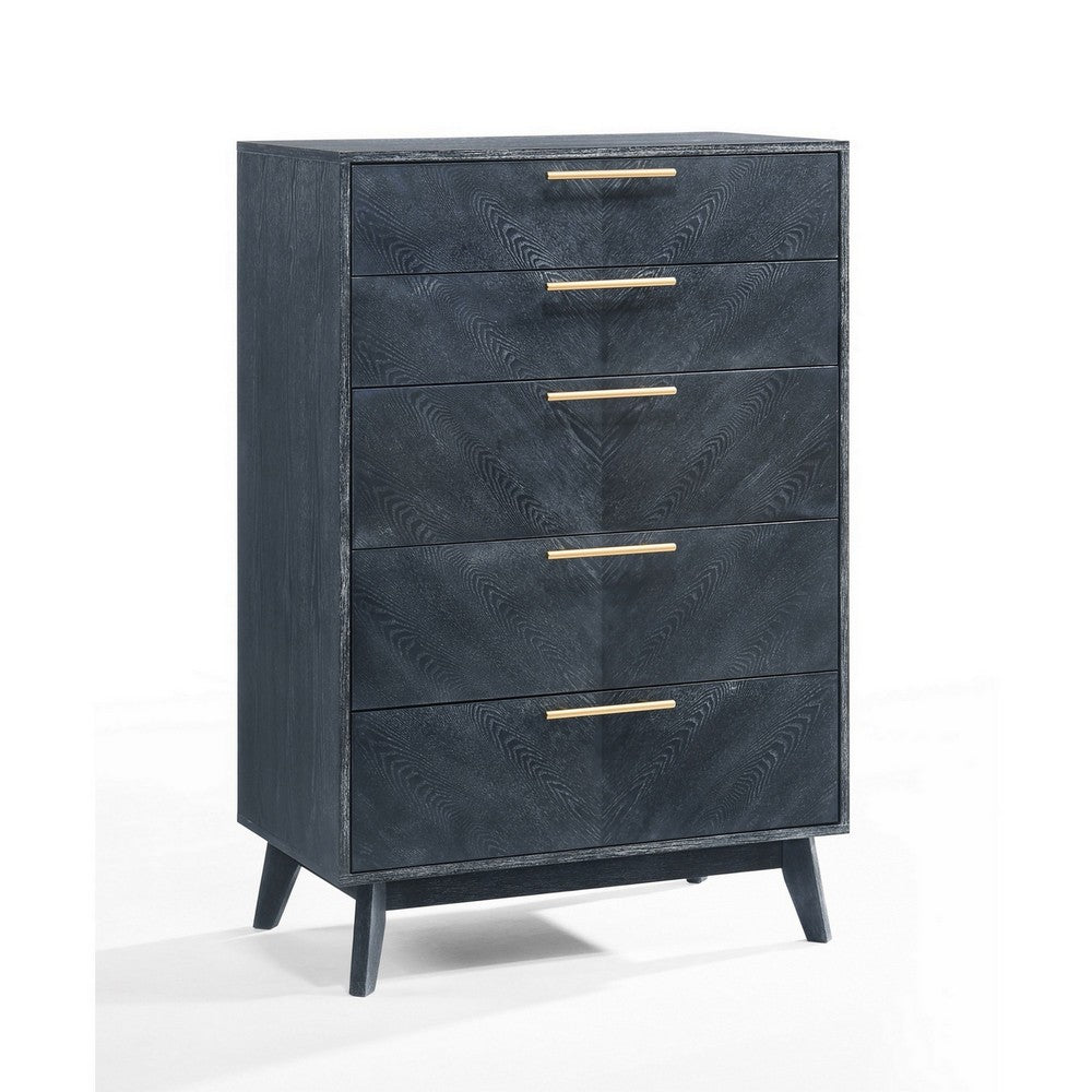 Cid Coy 47 Inch Tall Dresser Chest, 5 Drawer, Gold Metal, Ash Gray Wood By Casagear Home