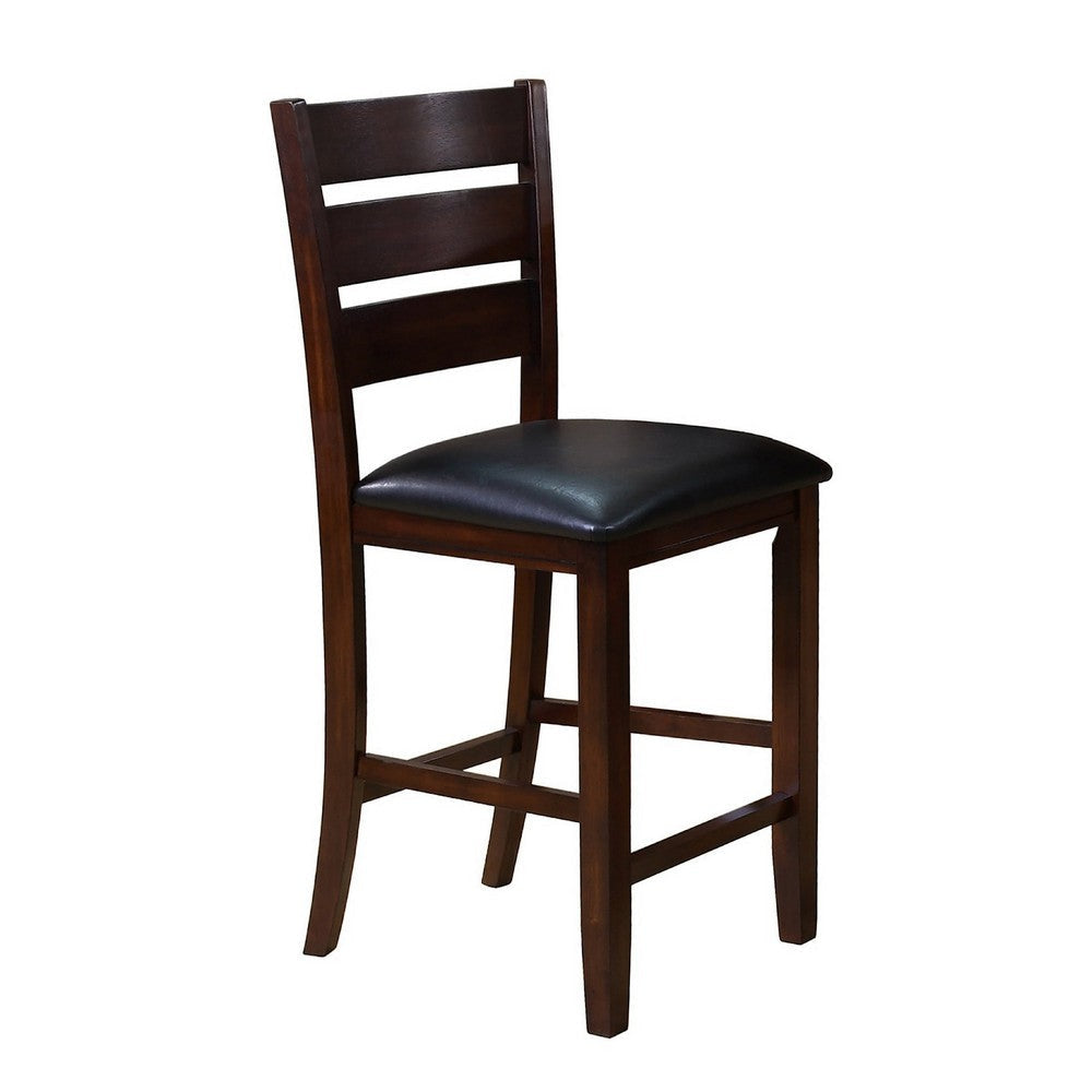 Woodlands 24 Inch Counter Height Chair, Faux Leather, Wood, Black and Brown By Casagear Home