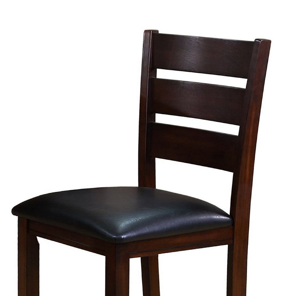 Woodlands 24 Inch Counter Height Chair, Faux Leather, Wood, Black and Brown By Casagear Home