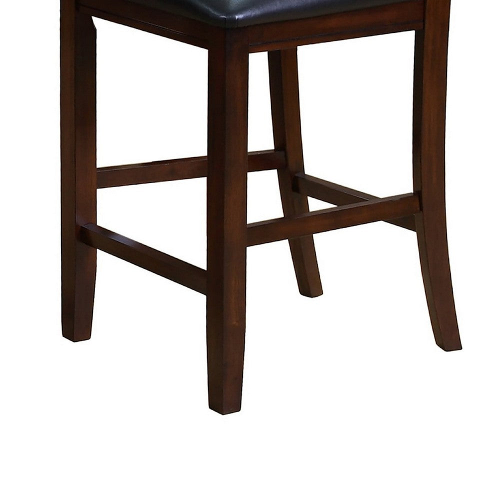 Woodlands 24 Inch Counter Height Chair, Faux Leather, Wood, Black and Brown By Casagear Home