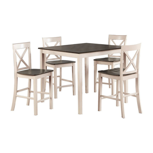 Christine 5 Piece Dining Table and Chairs Set, White and Brown Wood Frames By Casagear Home