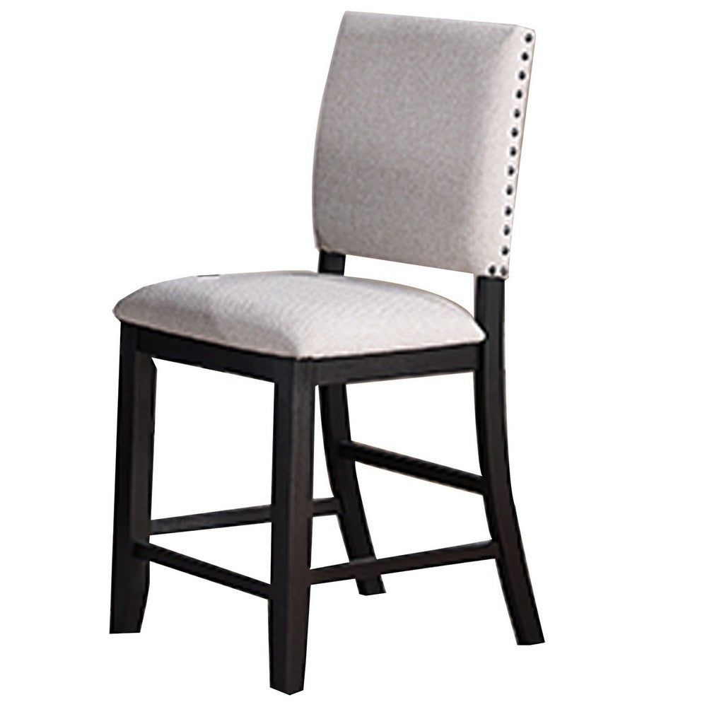 Edward 24 Inch Counter Height Chair Set of 2, Black Wood, White Fabric By Casagear Home