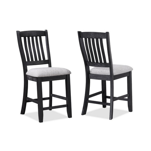 Patricia 42 Inch Counter Height Chair Set of 2, Black Wood, Light Gray By Casagear Home