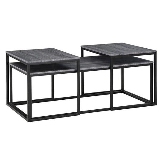 Rebecca 3pc Nesting Coffee and End Table Set, Black Metal, Gray Wood Top By Casagear Home