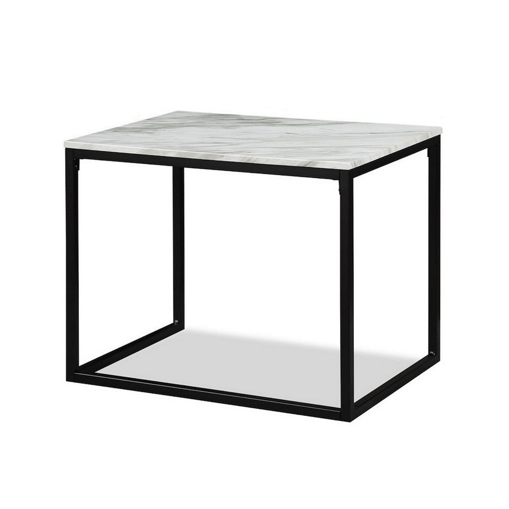 Rebecca 3pc Nesting Coffee and End Table Set, Black Metal, White Marble Top By Casagear Home