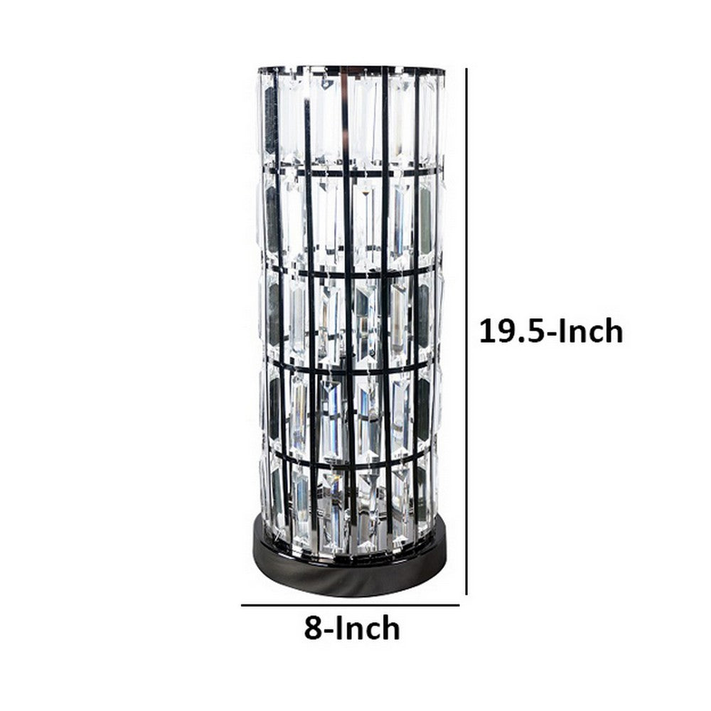 Carolyn 20 Inch Table Lamp, Glass Shade, Cylindrical Metal Base, Black  By Casagear Home