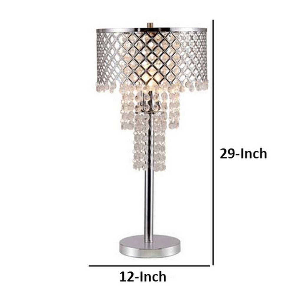 Denise 29 Inch Table Lamp, Glass, Metal Frame, Mesh Shade, Crystals, Gold By Casagear Home
