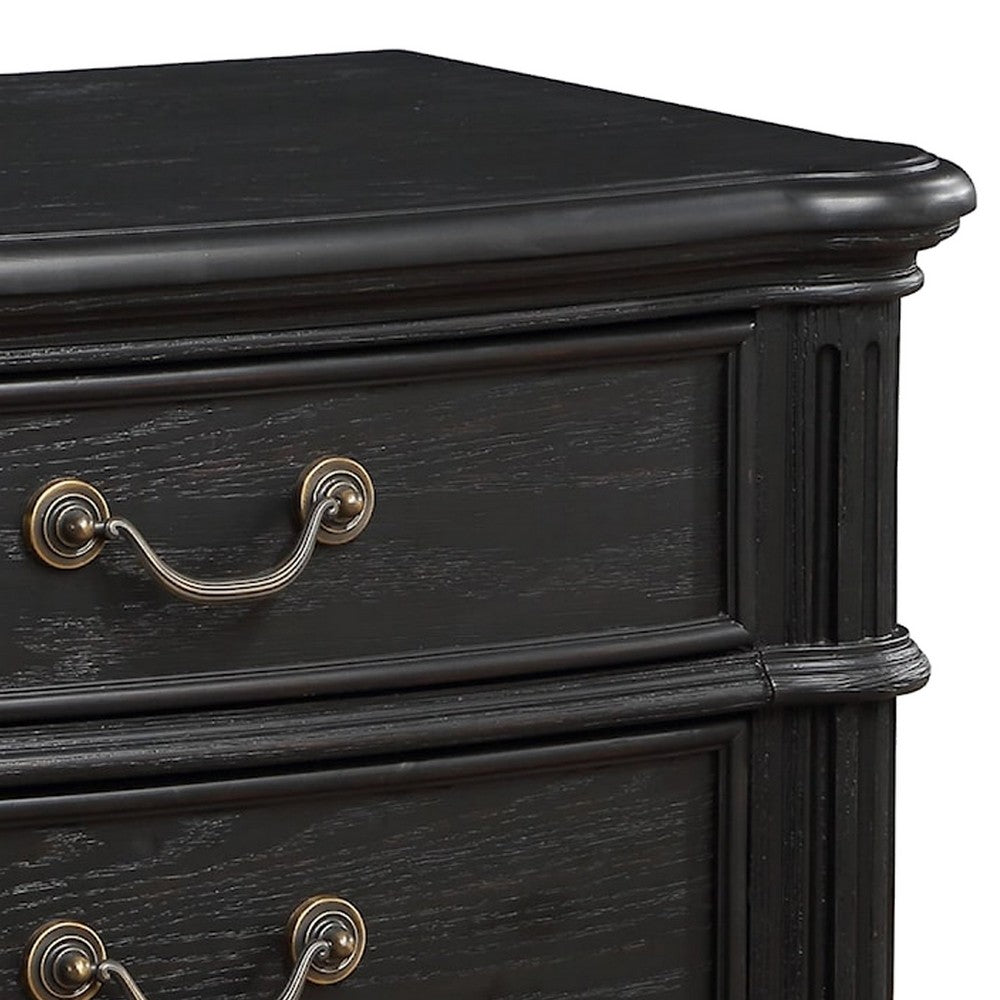 Berry 27 Inch Nightstand, Wood, Metal Handles, 3 Drawers, Classic Black By Casagear Home