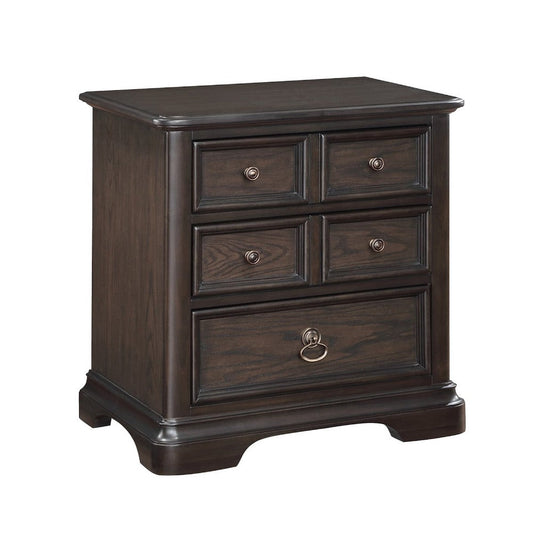 Dam 28 Inch Nightstand, Brown Wood, Brass Metal Knobs, 5 Small Drawers By Casagear Home