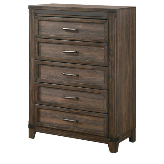 Sea 48 Inch Tall Dresser Chest, 5 Drawers, Long Metal Handles, Brown By Casagear Home