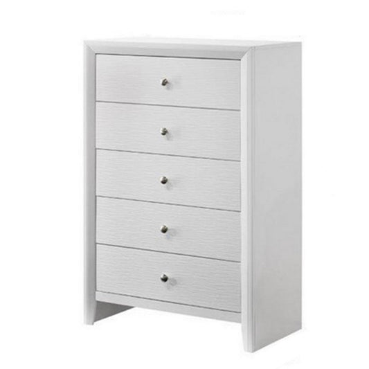 Eve 47 Inch Tall Dresser Chest, 5 Drawers with Metal Knobs, White Wood By Casagear Home