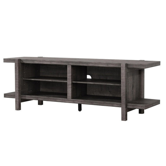 Cyril 65 Inch TV Media Entertainment Console, 4 Shelves, Wood Legs, Brown By Casagear Home