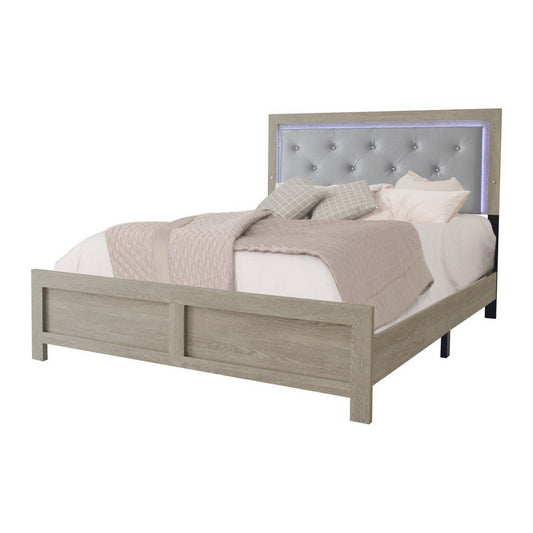 Ancy Queen Size Bed, Tufted and Upholstered Headboard, Light Gray Finish By Casagear Home