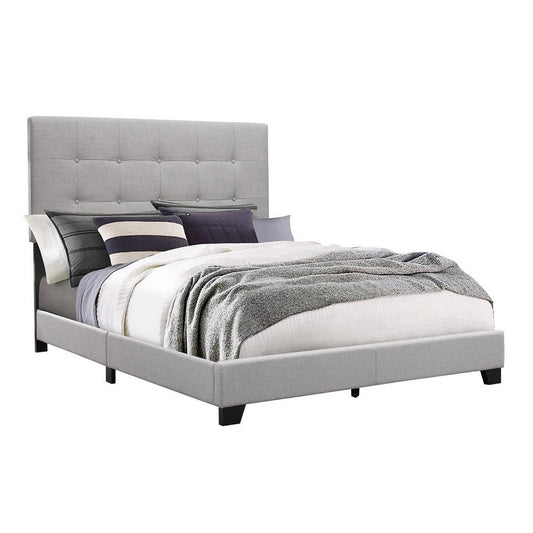 Lawrence Full Size Bed, Wood Frame, Light Gray Button Tufted Upholstery By Casagear Home