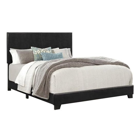 Shirin King Size Bed, Wood, Nailhead Trim, Upholstered Headboard, Black By Casagear Home