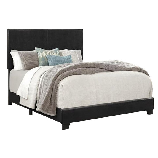Shirin Queen Size Bed, Wood, Nailhead Trim, Upholstered Headboard, Black By Casagear Home