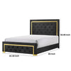 Robin Queen Size Bed, Platform Base, Gold, Button Tufted Black Upholstery By Casagear Home