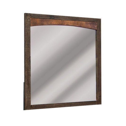 Berry 37 x 38 Inch Dresser Mirror, Square, Copper and Brown Wood Finish By Casagear Home