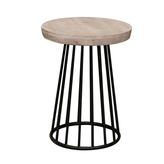 Rita 24 Inch Chairside Table, Open Cone Base, Off White Wood, Black Metal By Casagear Home