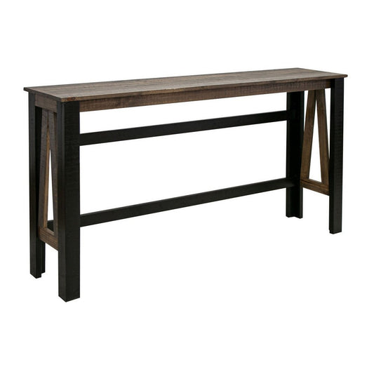 Pola 67 Inch Sofa Table, Transitional Rectangular Top, Gray and Brown Wood By Casagear Home